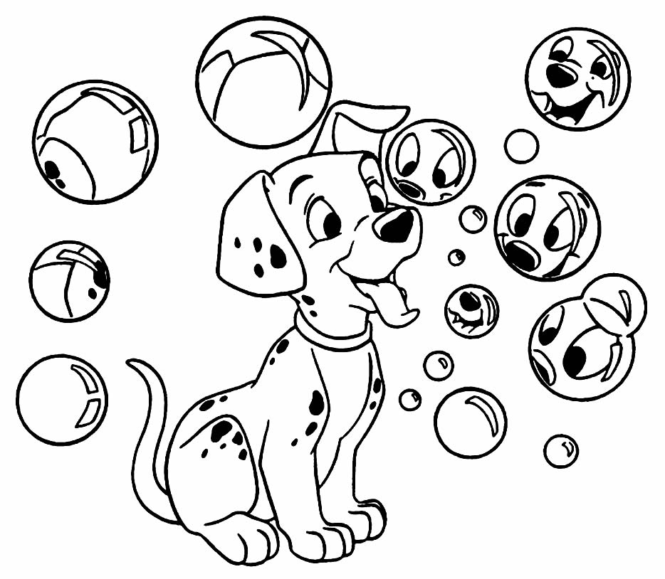 Desenho de 101 Dalmatas para colorir e imprimir: número 1