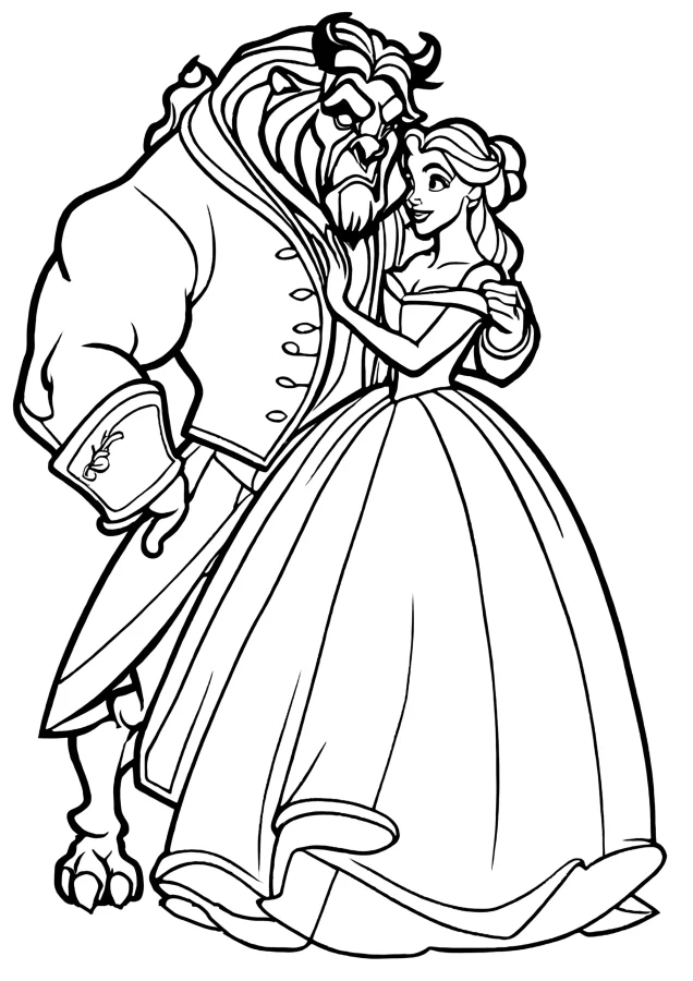 Desenho de A Bela e a Fera para colorir e imprimir: número 4