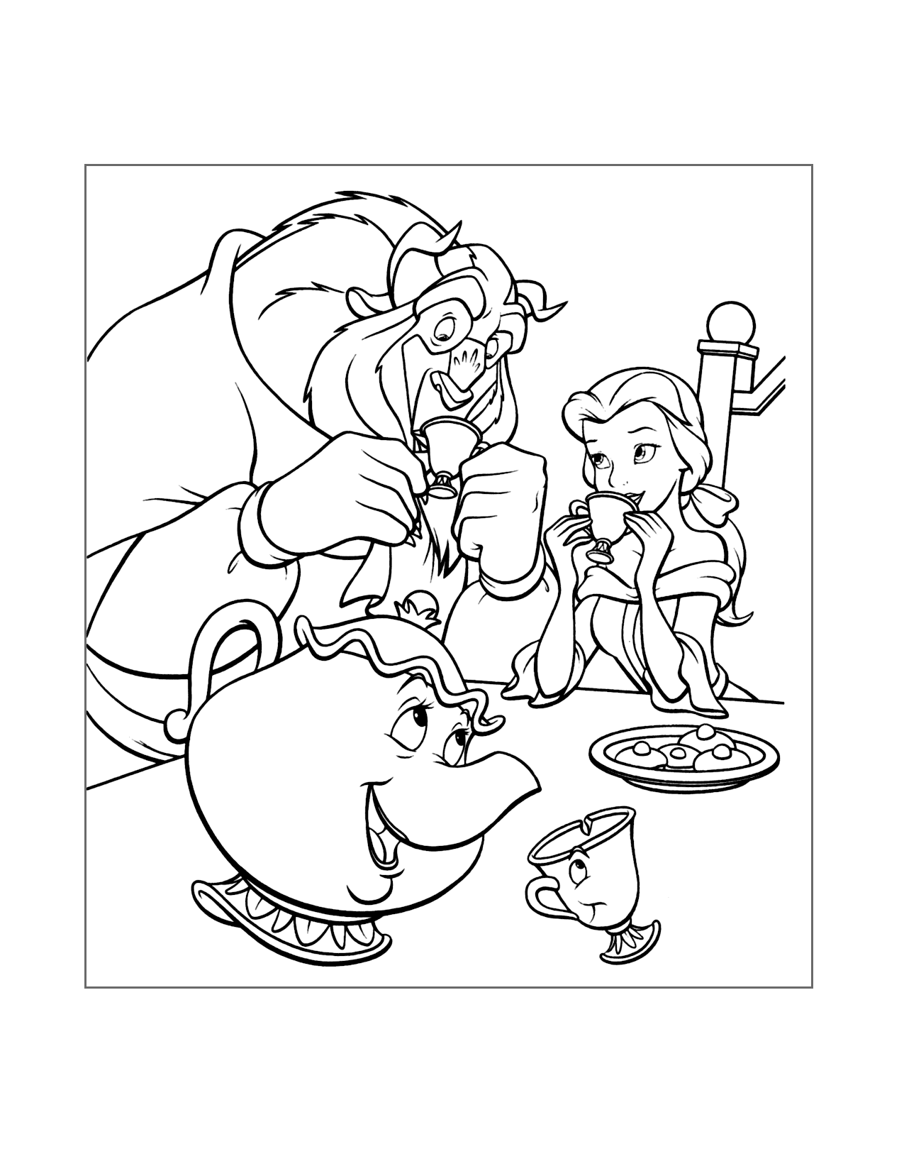 Desenho de A Bela e a Fera para colorir e imprimir: número 5