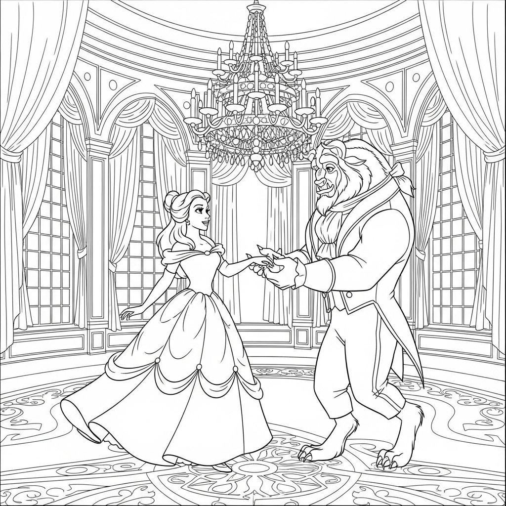 Desenho de A Bela e a Fera para colorir e imprimir: número 15