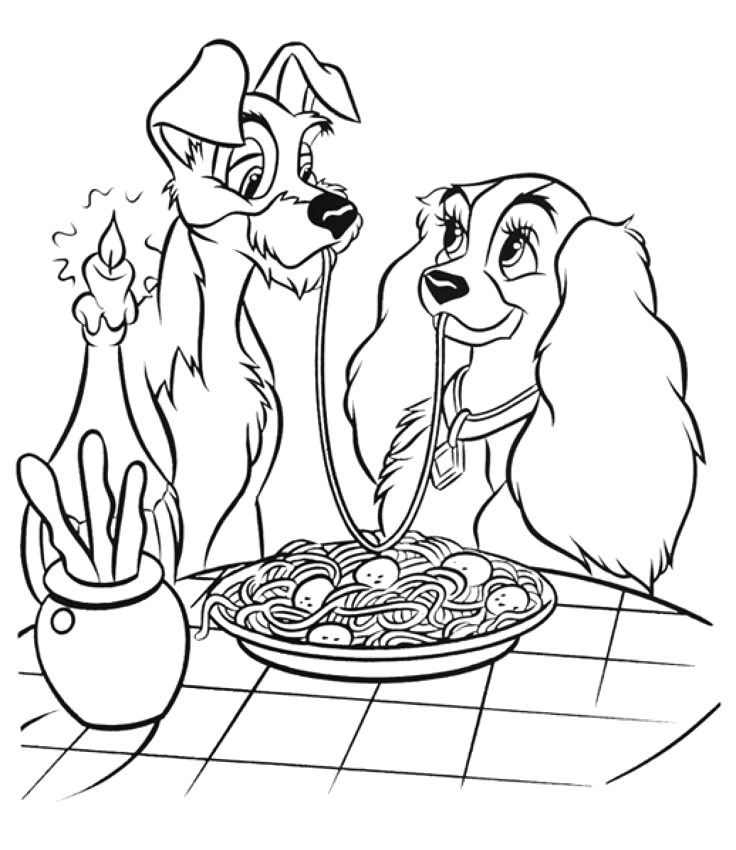 Desenho de A Dama e o Vagabundo para colorir e imprimir: número 2