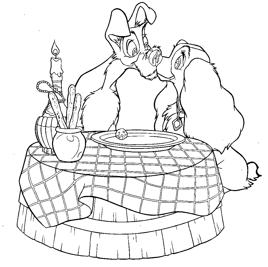 Desenho de A Dama e o Vagabundo para colorir e imprimir: número 15