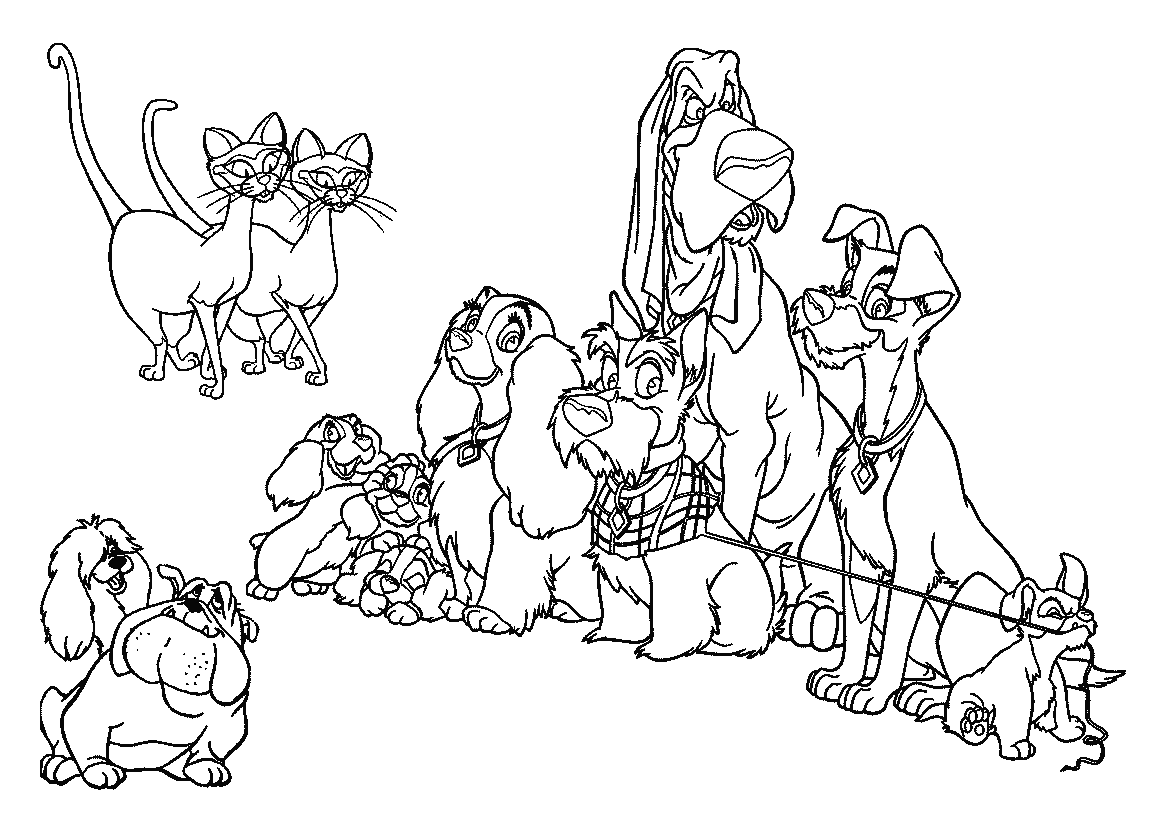 Desenho de A Dama e o Vagabundo para colorir e imprimir: número 17