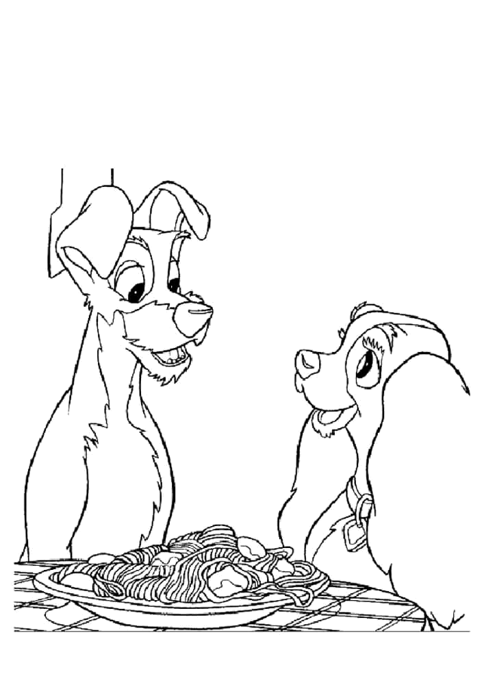Desenho de A Dama e o Vagabundo para colorir e imprimir: número 20