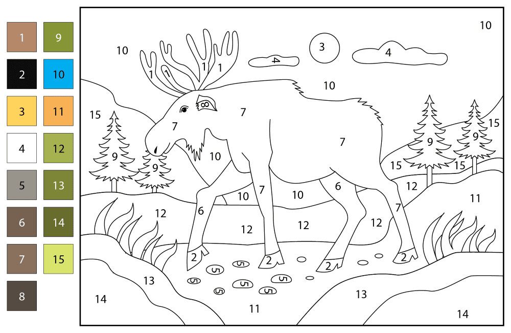 Desenho de Alce para colorir e imprimir: número 5