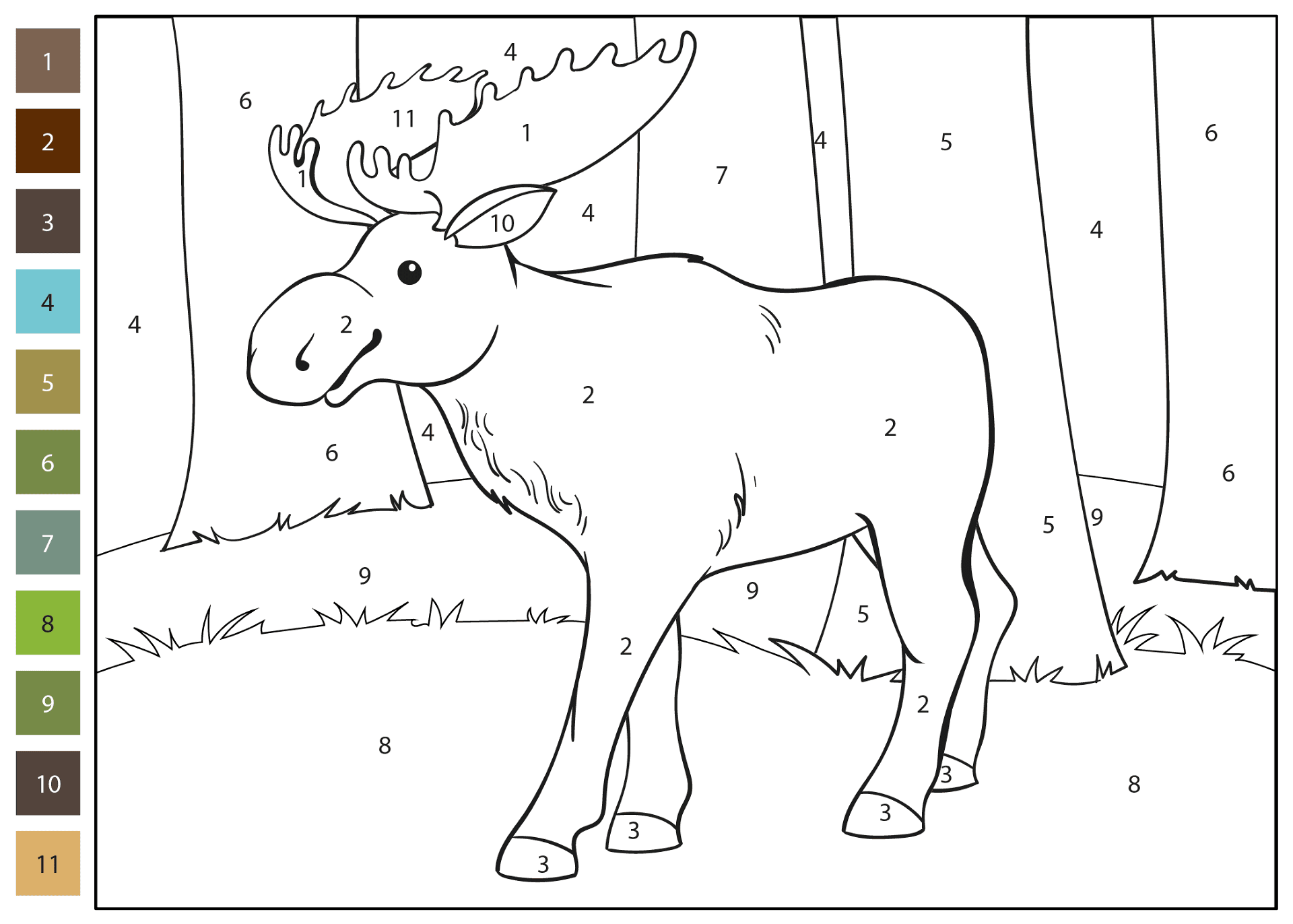 Desenho de Alce para colorir e imprimir: número 8