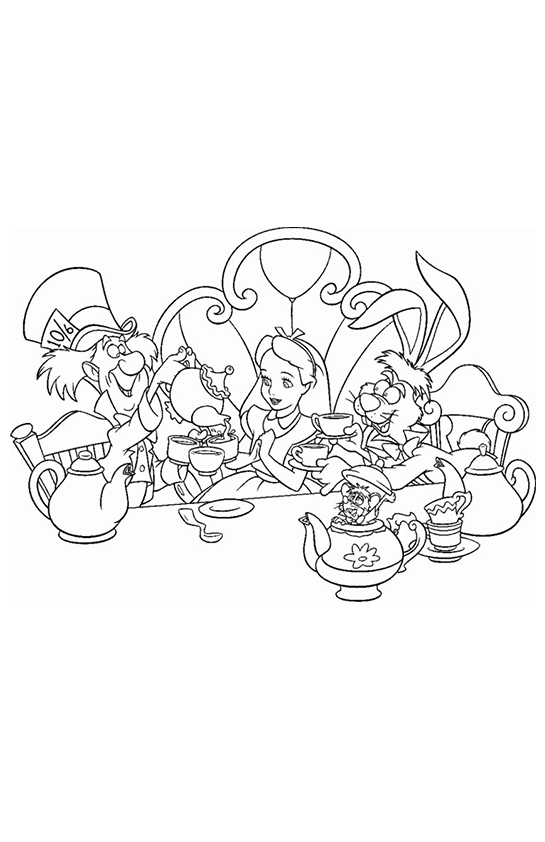 Desenho de Alice no Pais das Maravilhas para colorir e imprimir: número 4