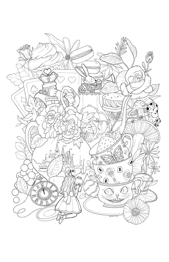 Desenho de Alice no Pais das Maravilhas para colorir e imprimir: número 6