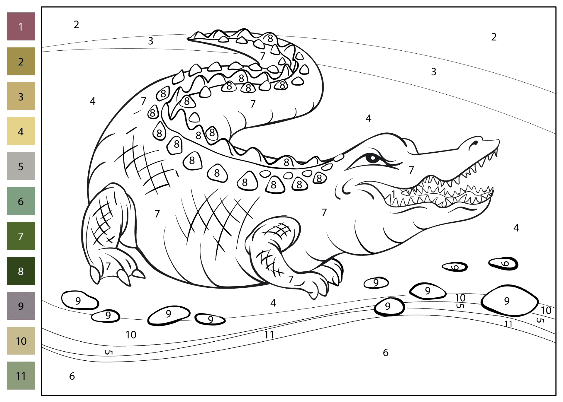 Desenho de Aligátor para colorir e imprimir: número 25