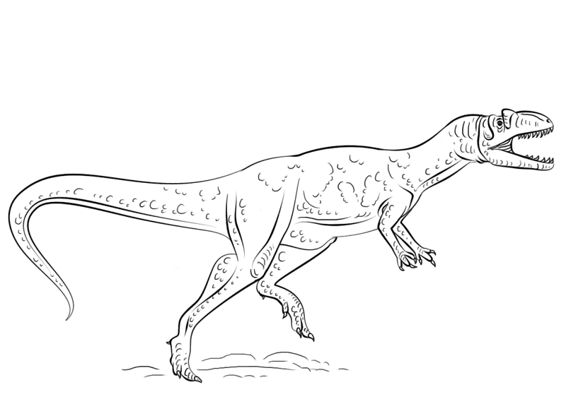 Desenho de Alossauro para colorir e imprimir: número 1