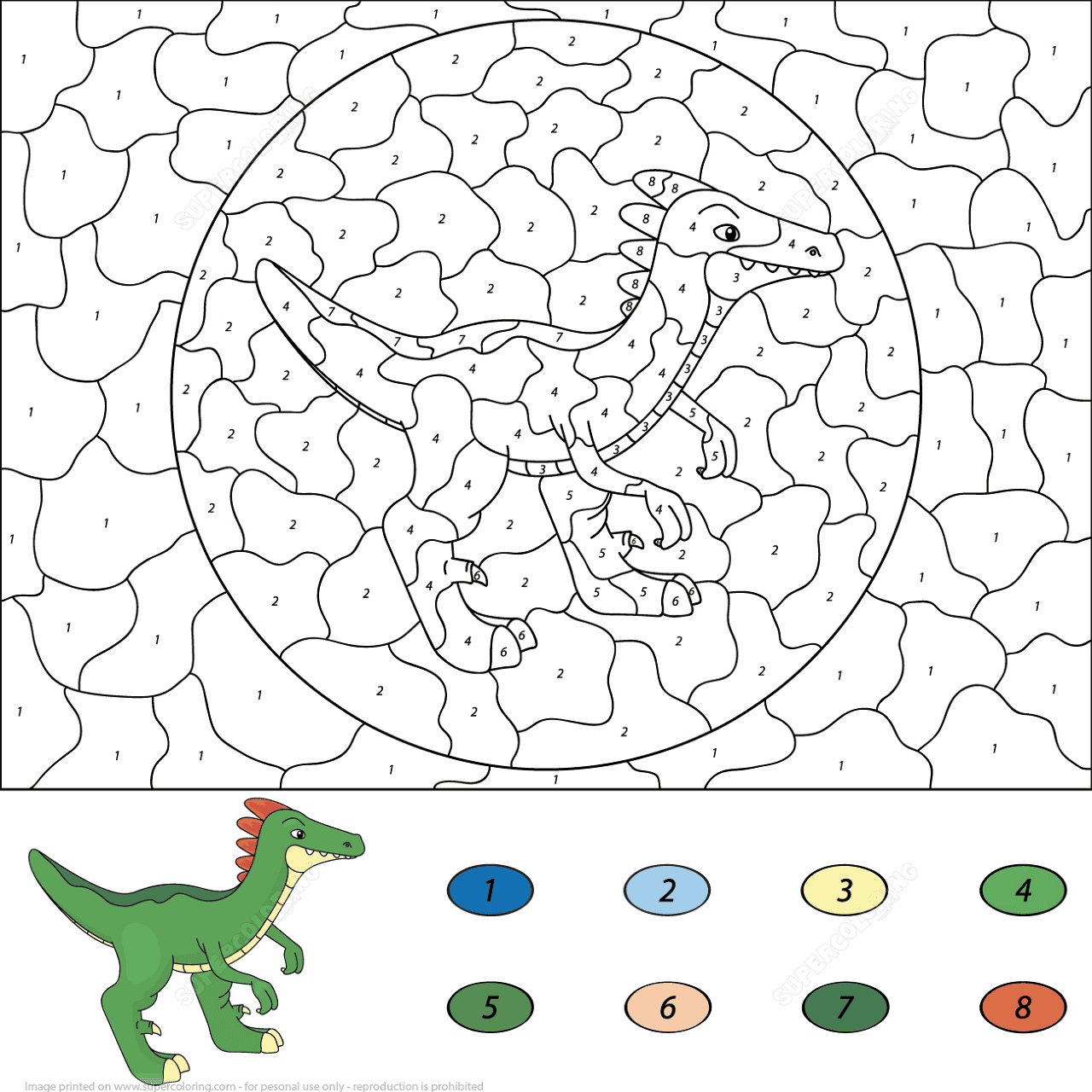 Desenho de Alossauro para colorir e imprimir: número 9