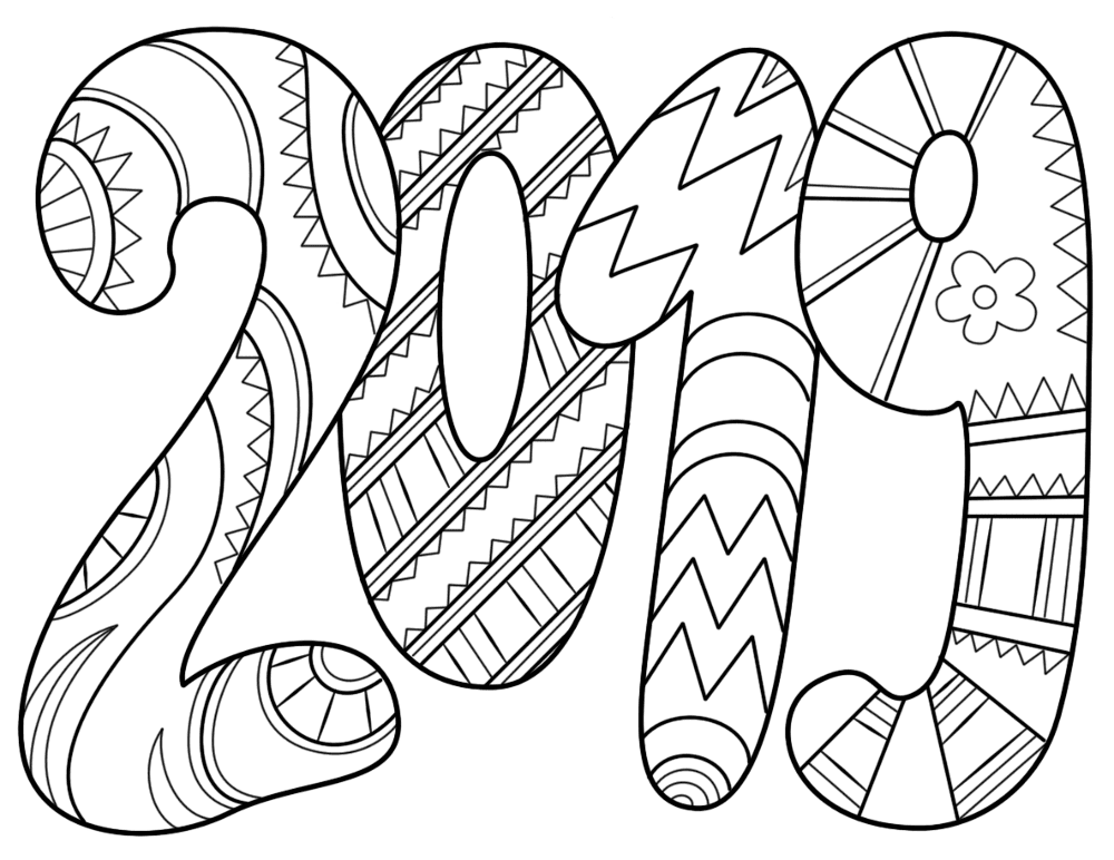 Desenho de Ano Novo para colorir e imprimir: número 4