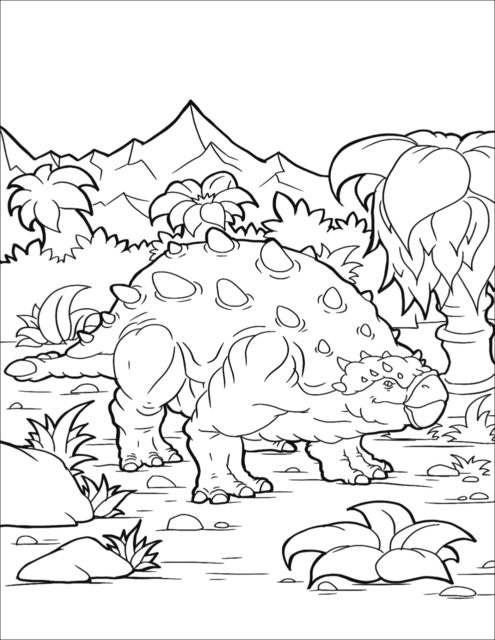 Desenho de Anquilossauro para colorir e imprimir: número 1
