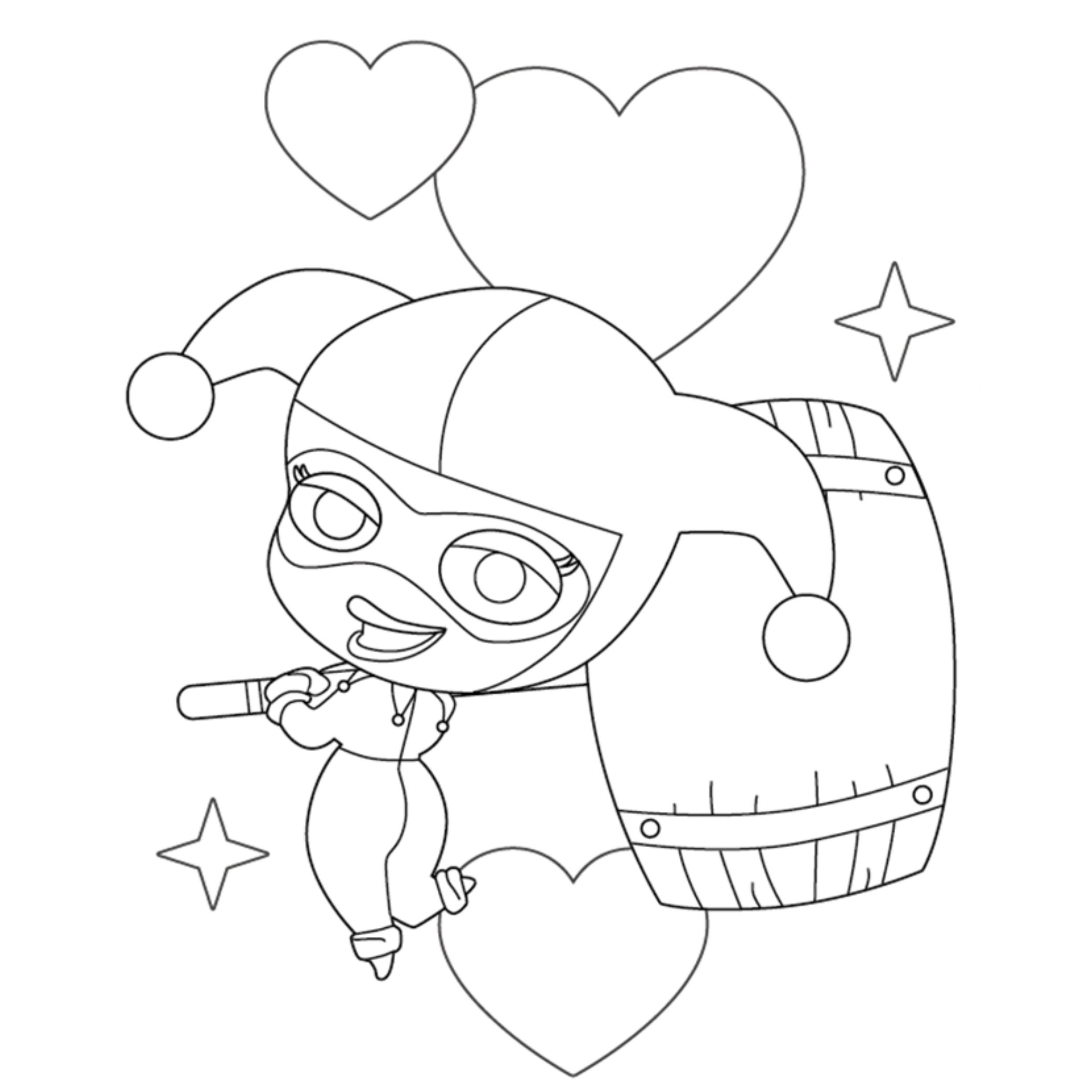Desenho de Arlequina para colorir e imprimir: número 2