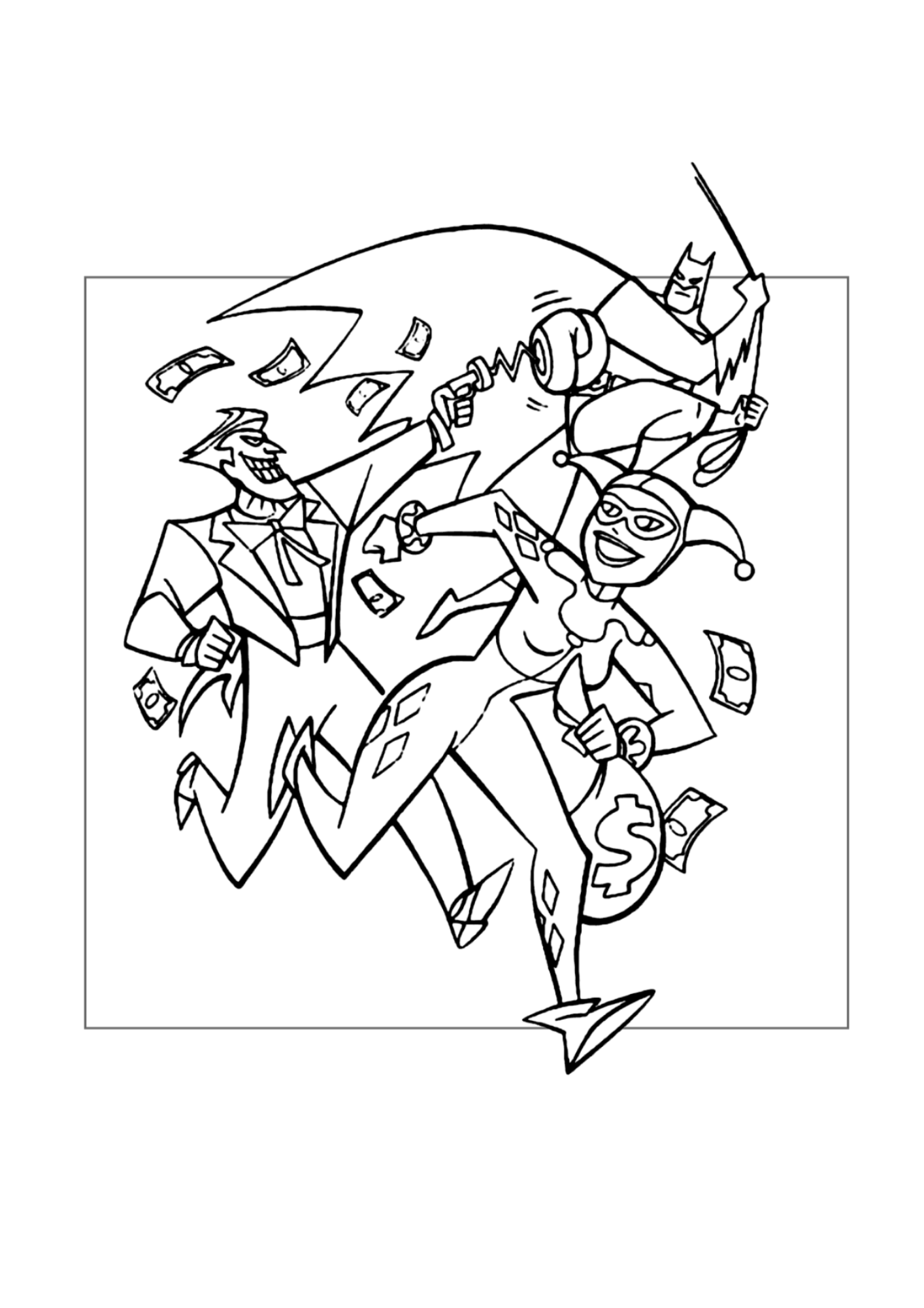 Desenho de Arlequina para colorir e imprimir: número 19