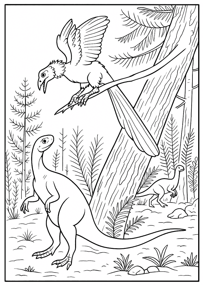 Desenho de Arqueoptérix para colorir e imprimir: número 6