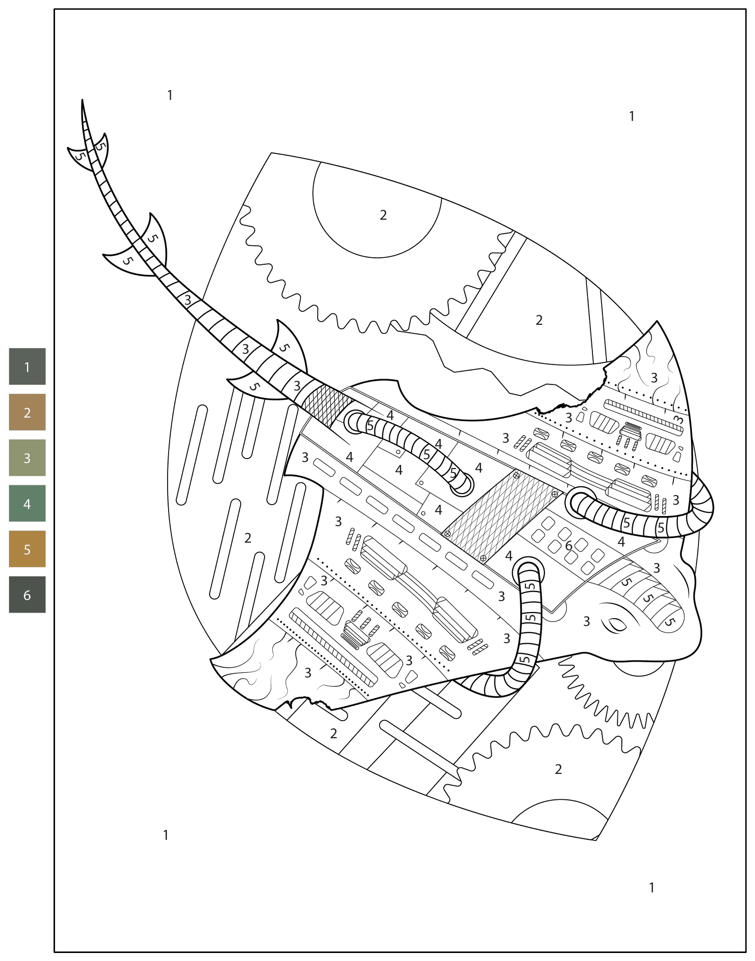 Desenho de Arraia para colorir e imprimir: número 2