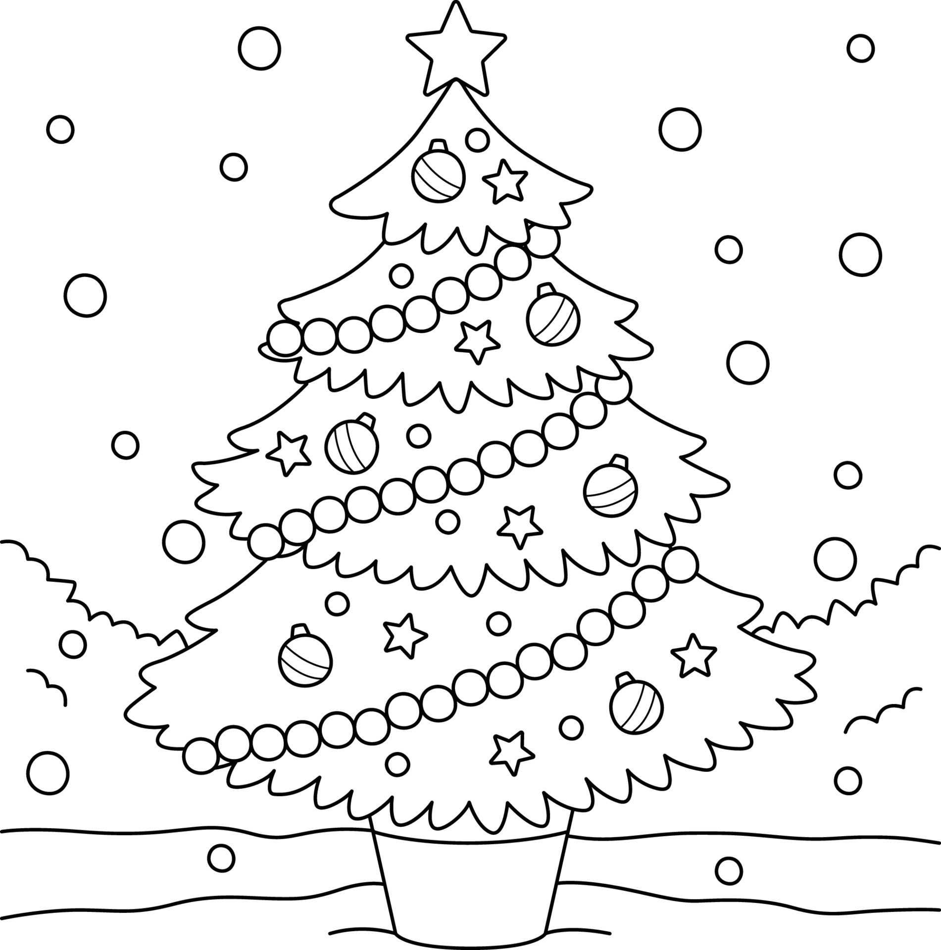 Desenho de Arvore de Natal para colorir e imprimir: número 4