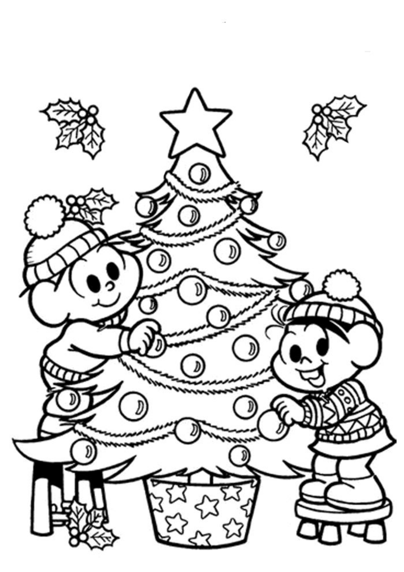 Desenho de Arvore de Natal para colorir e imprimir: número 18