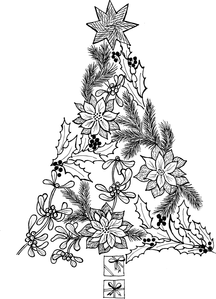 Desenho de Arvore de Natal para colorir e imprimir: número 28
