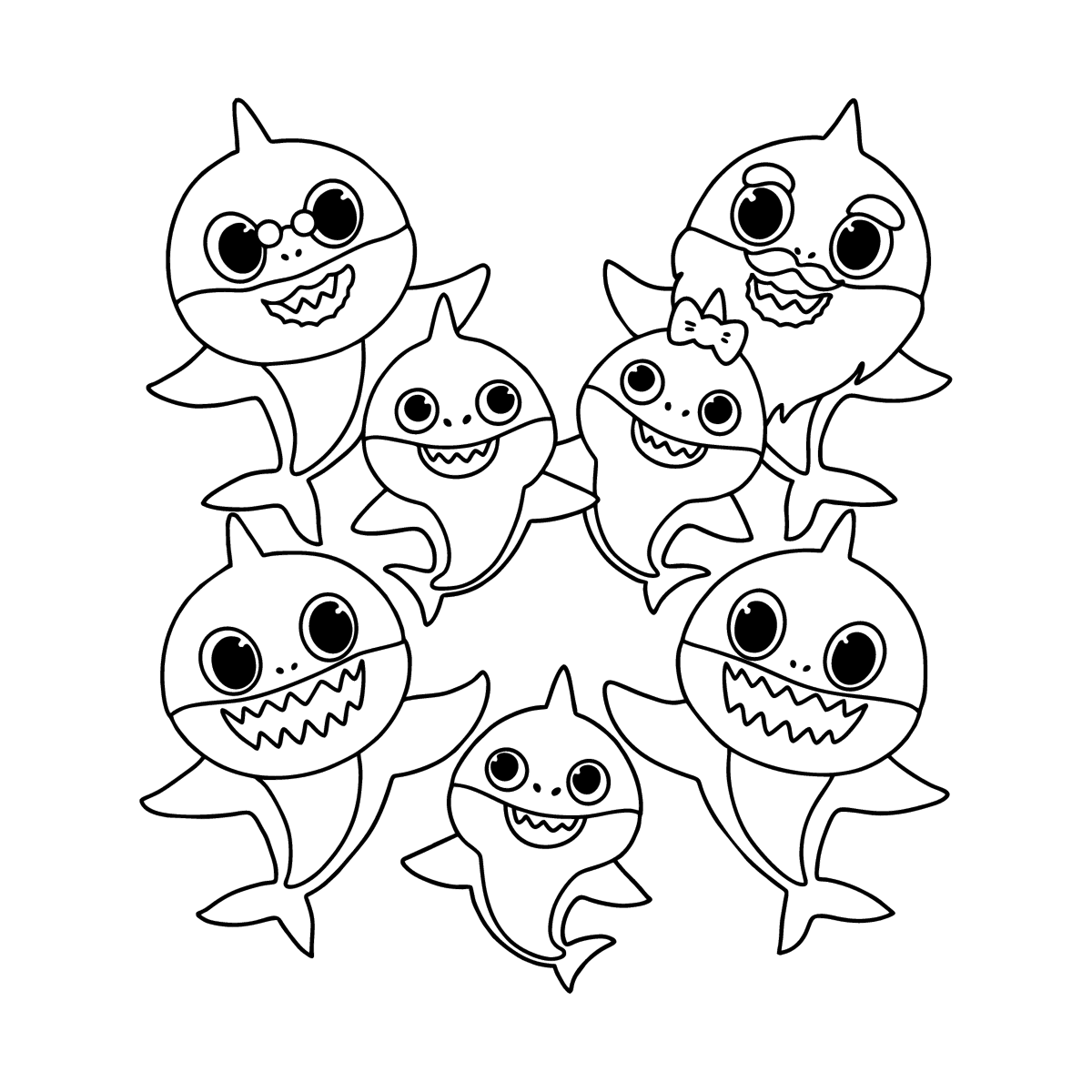 Desenho de Baby Shark para colorir e imprimir: número 1