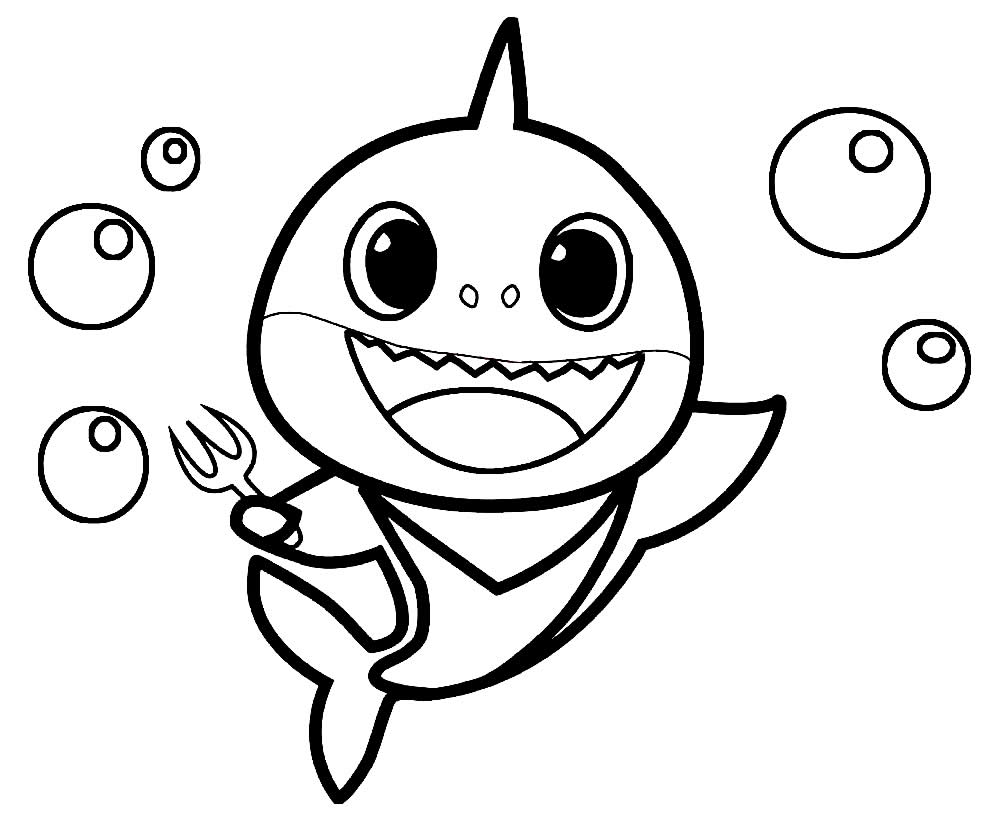 Desenho de Baby Shark para colorir e imprimir: número 3