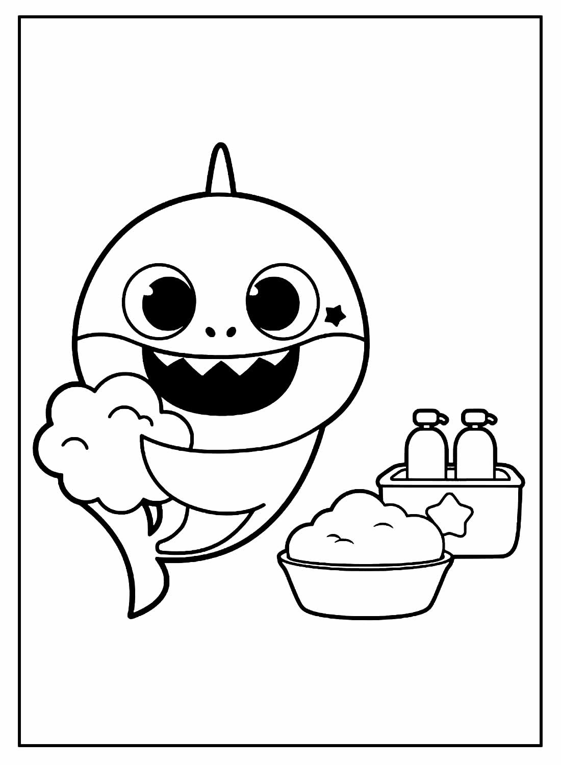 Desenho de Baby Shark para colorir e imprimir: número 4