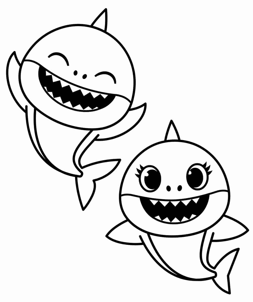 Desenho de Baby Shark para colorir e imprimir: número 5