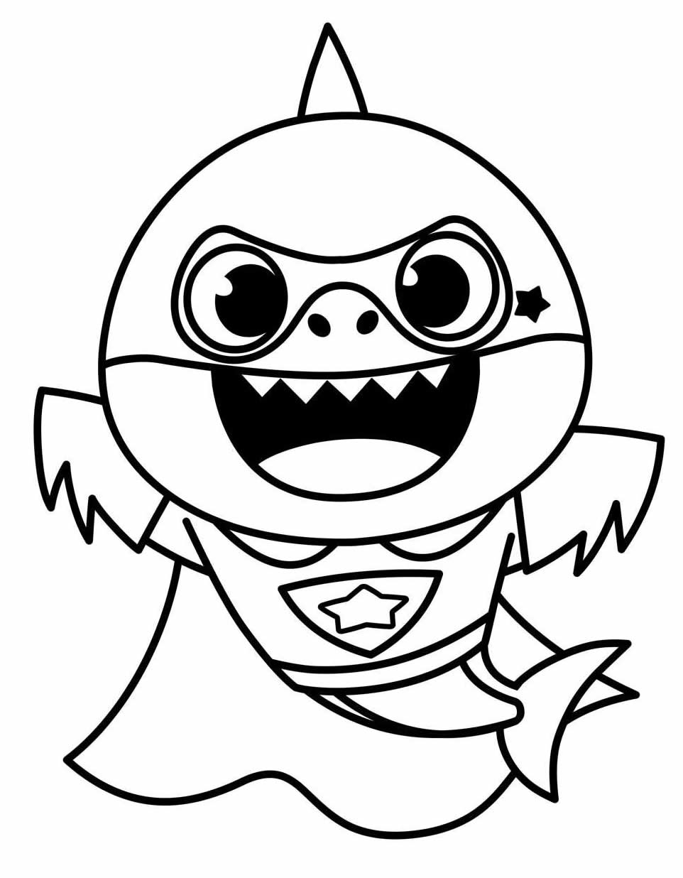 Desenho de Baby Shark para colorir e imprimir: número 9