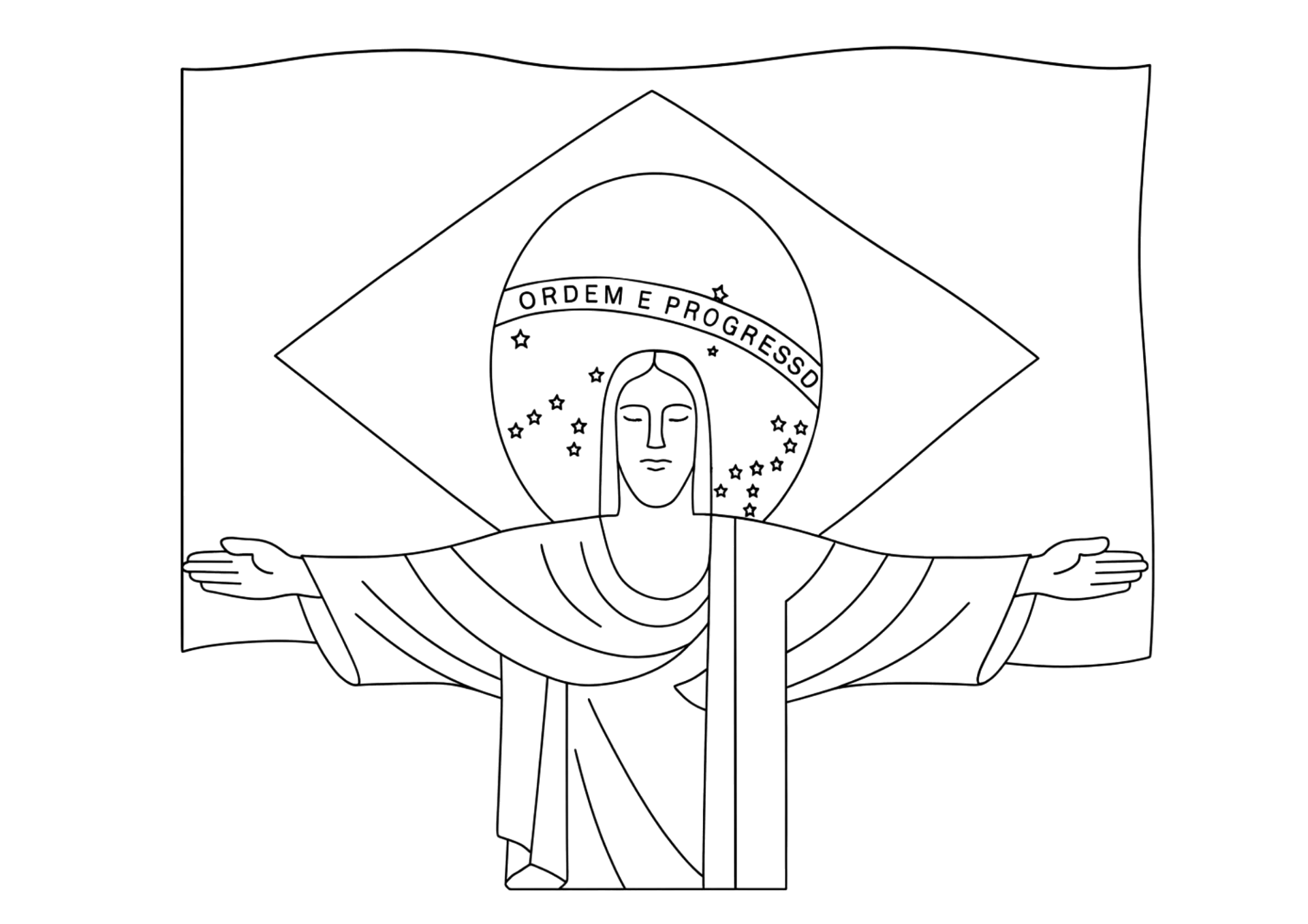 Desenho de Bandeira do Brasil para colorir e imprimir: número 5