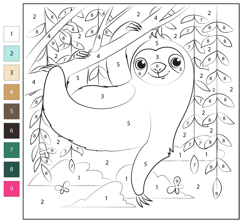 Desenho de Bicho Preguiça para colorir e imprimir: número 12