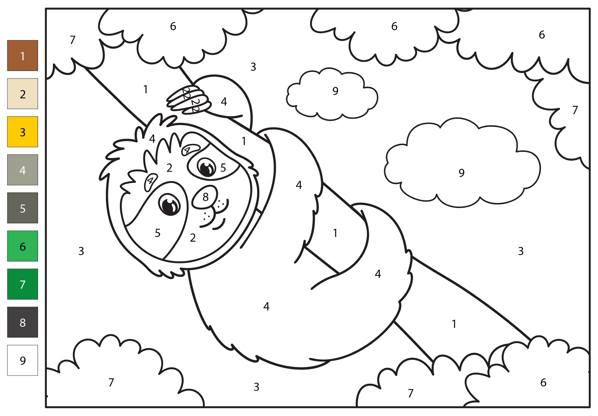 Desenho de Bicho Preguiça para colorir e imprimir: número 23