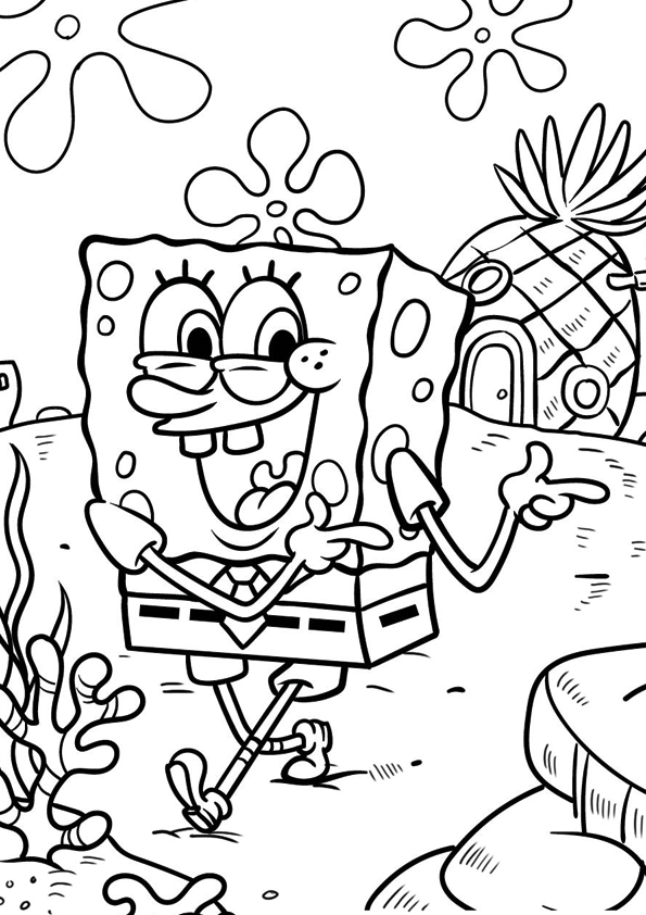 Desenho de Bob Esponja para colorir e imprimir: número 3