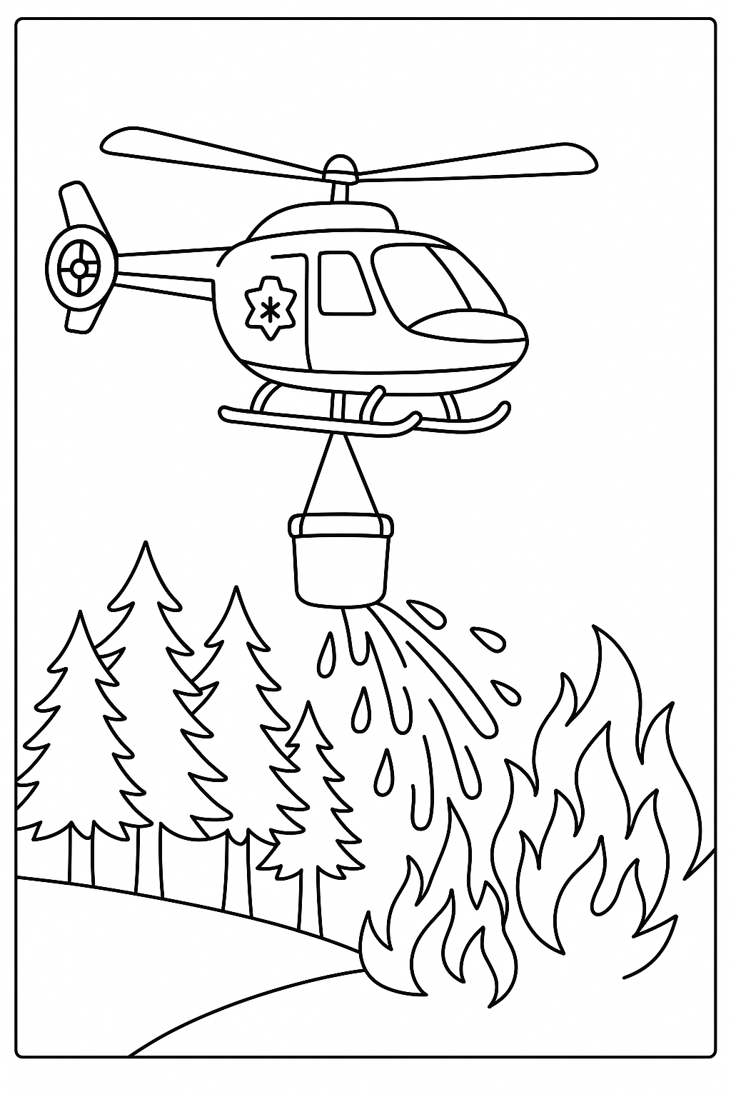 Desenho de Bombeiros para colorir e imprimir: número 1