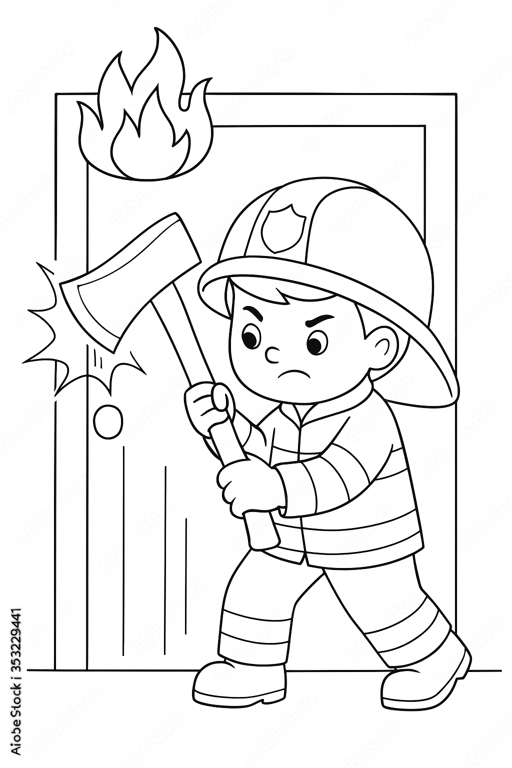 Desenho de Bombeiros para colorir e imprimir: número 4