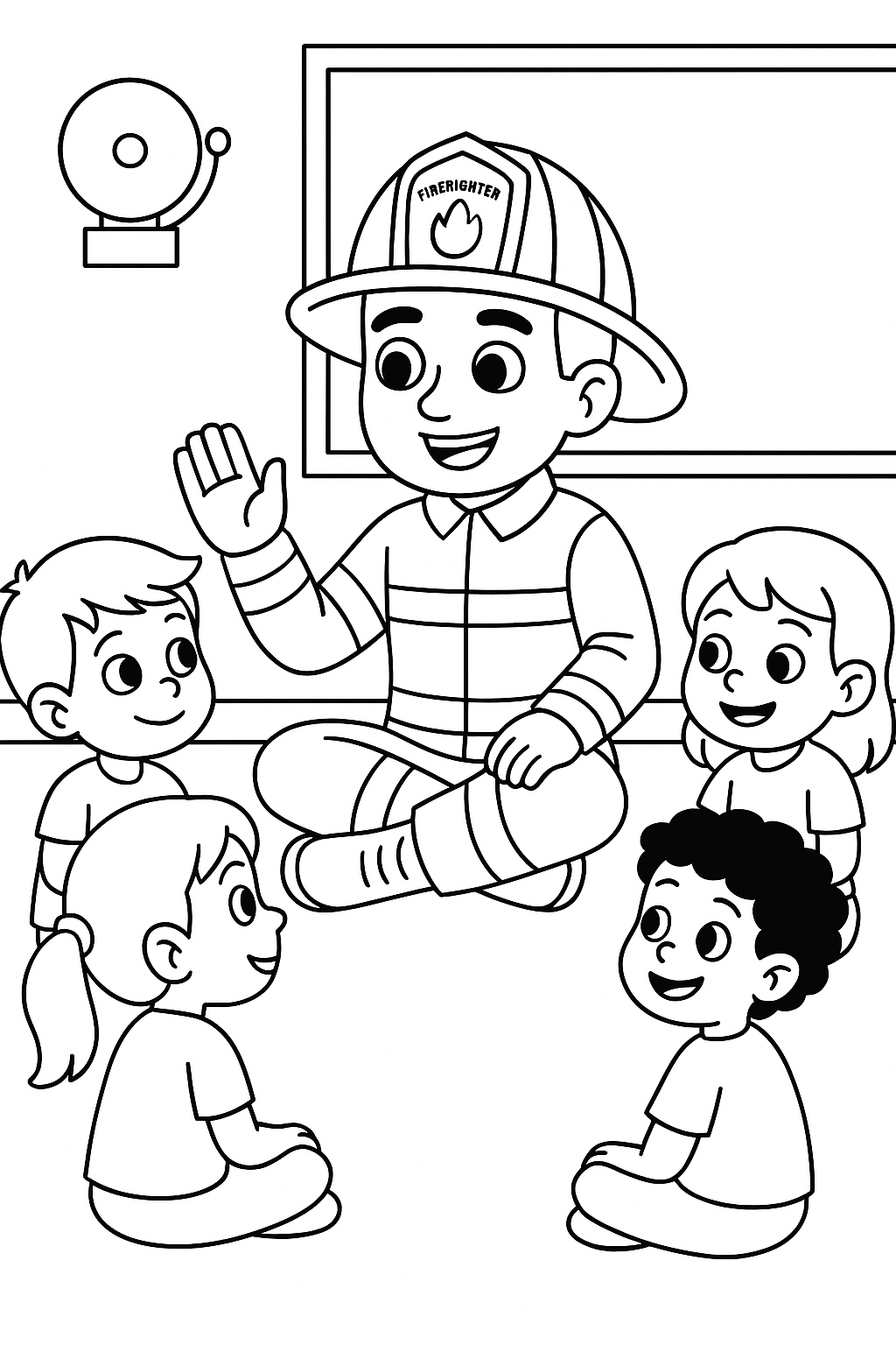 Desenho de Bombeiros para colorir e imprimir: número 5