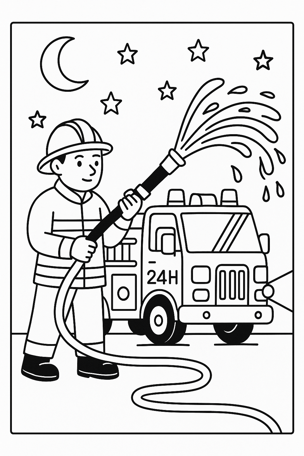 Desenho de Bombeiros para colorir e imprimir: número 6
