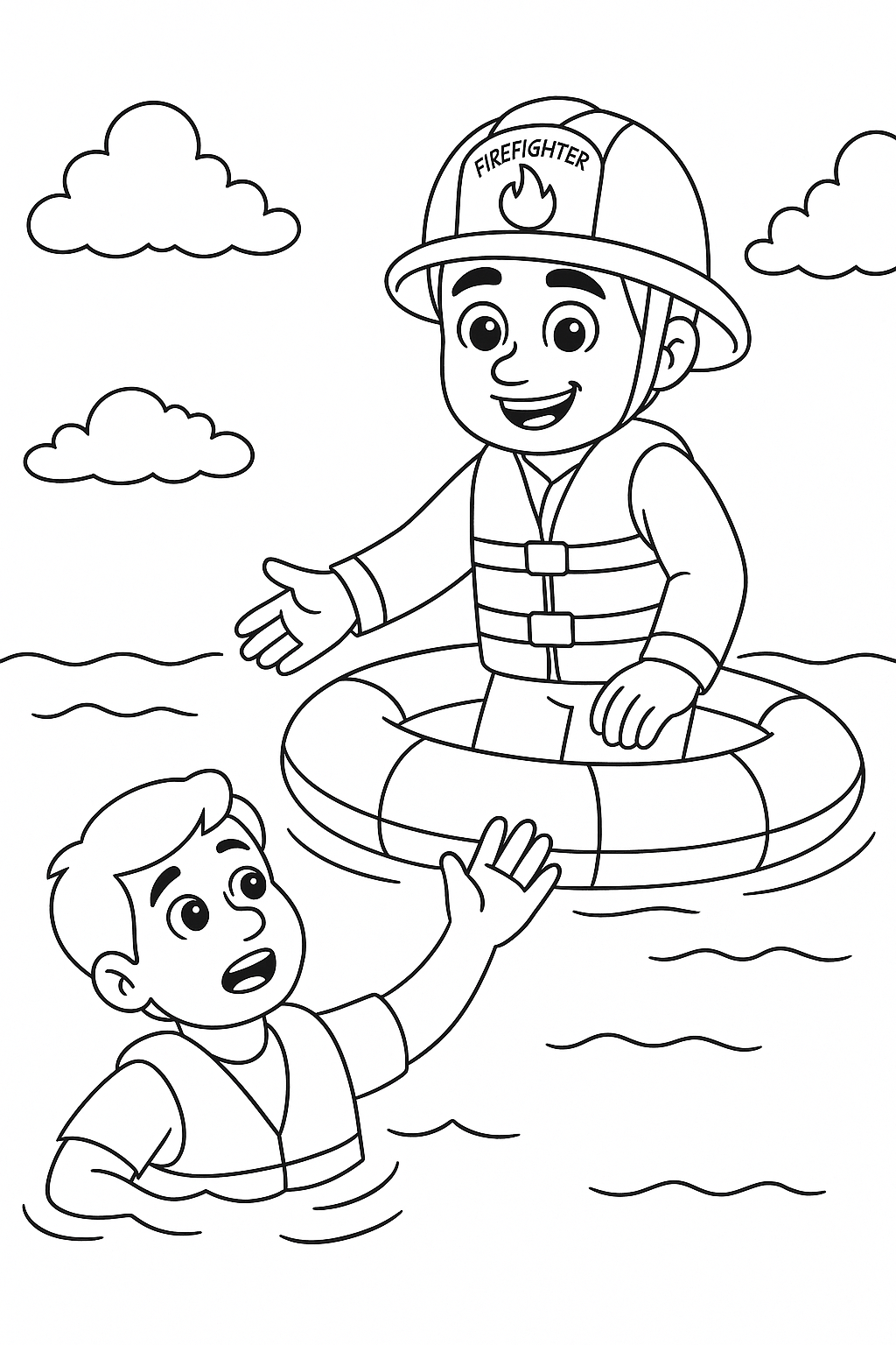 Desenho de Bombeiros para colorir e imprimir: número 7