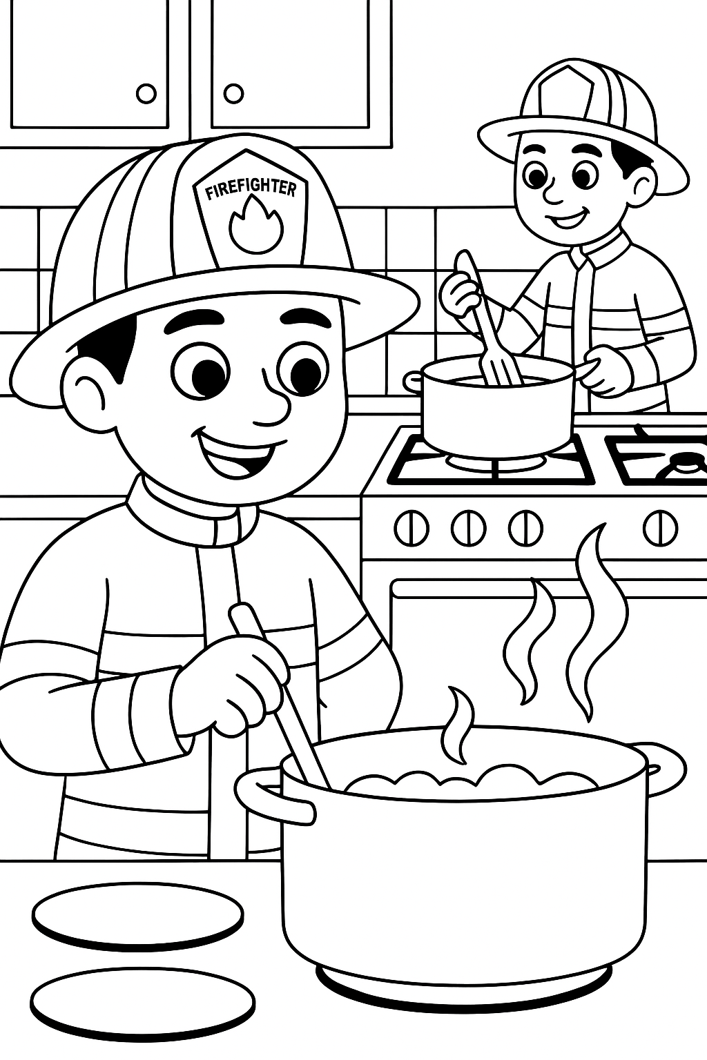 Desenho de Bombeiros para colorir e imprimir: número 18