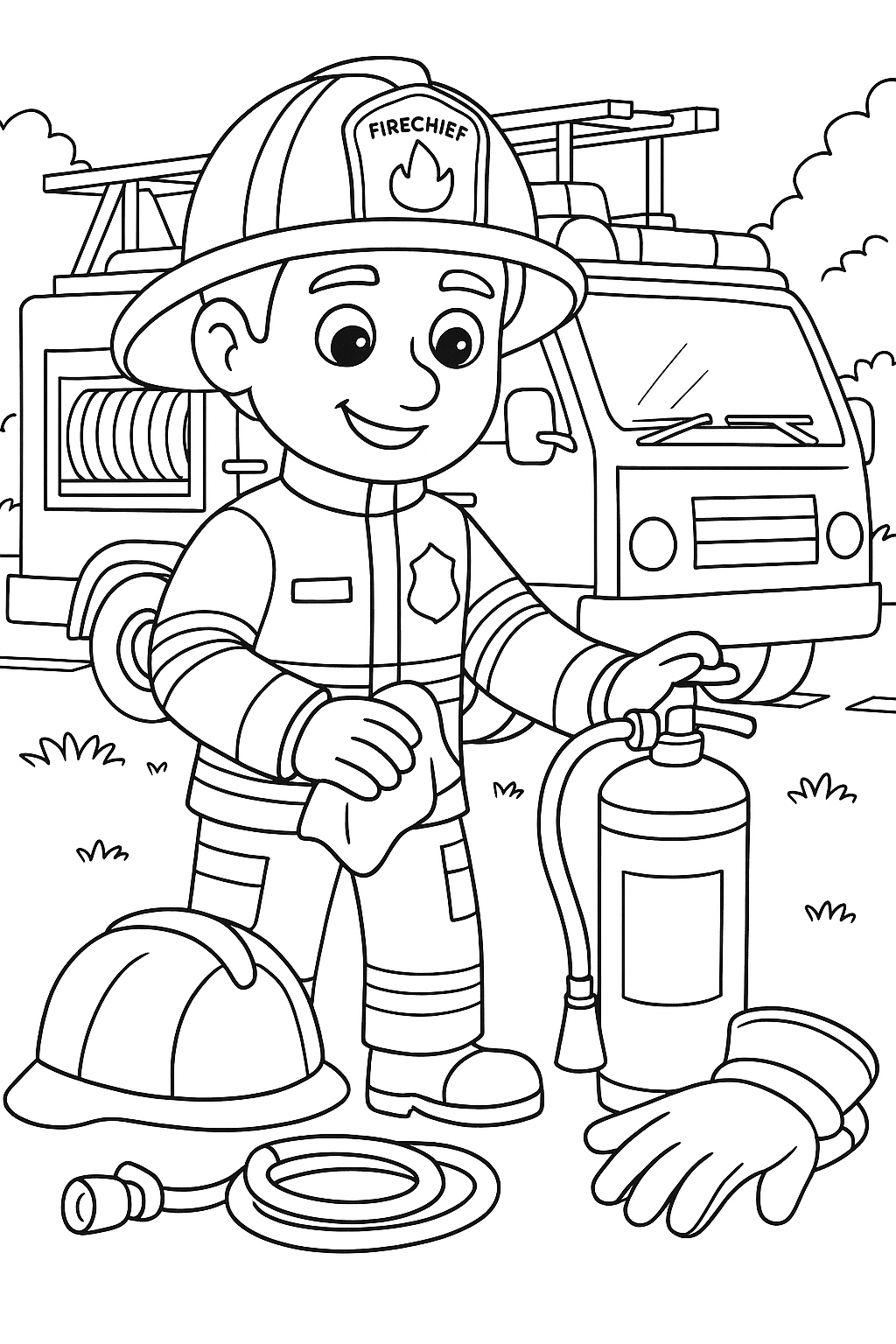 Desenho de Bombeiros para colorir e imprimir: número 19