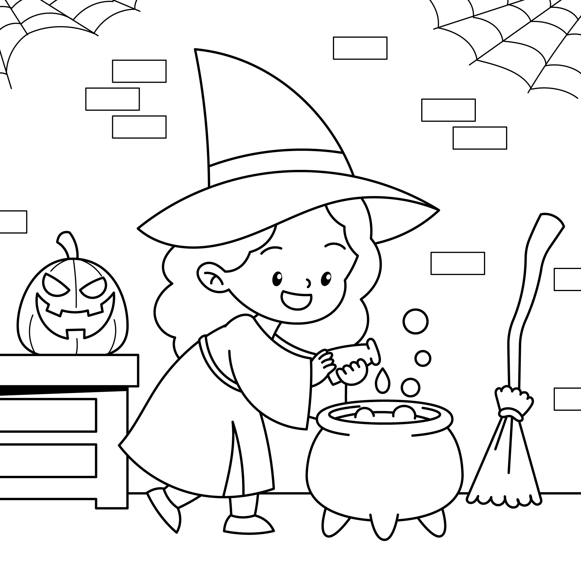 Desenho de Bruxa para colorir e imprimir: número 2