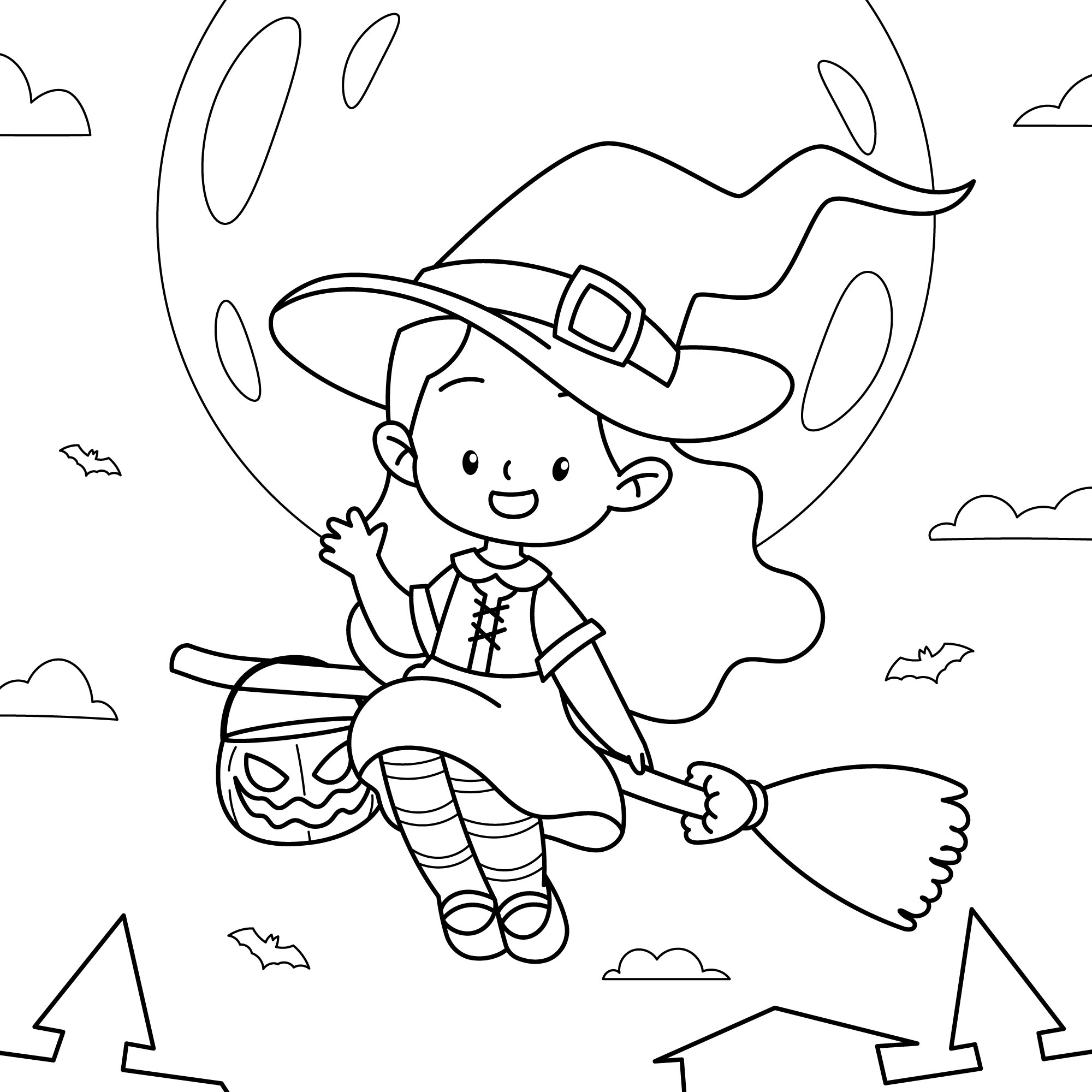 Desenho de Bruxa para colorir e imprimir: número 3