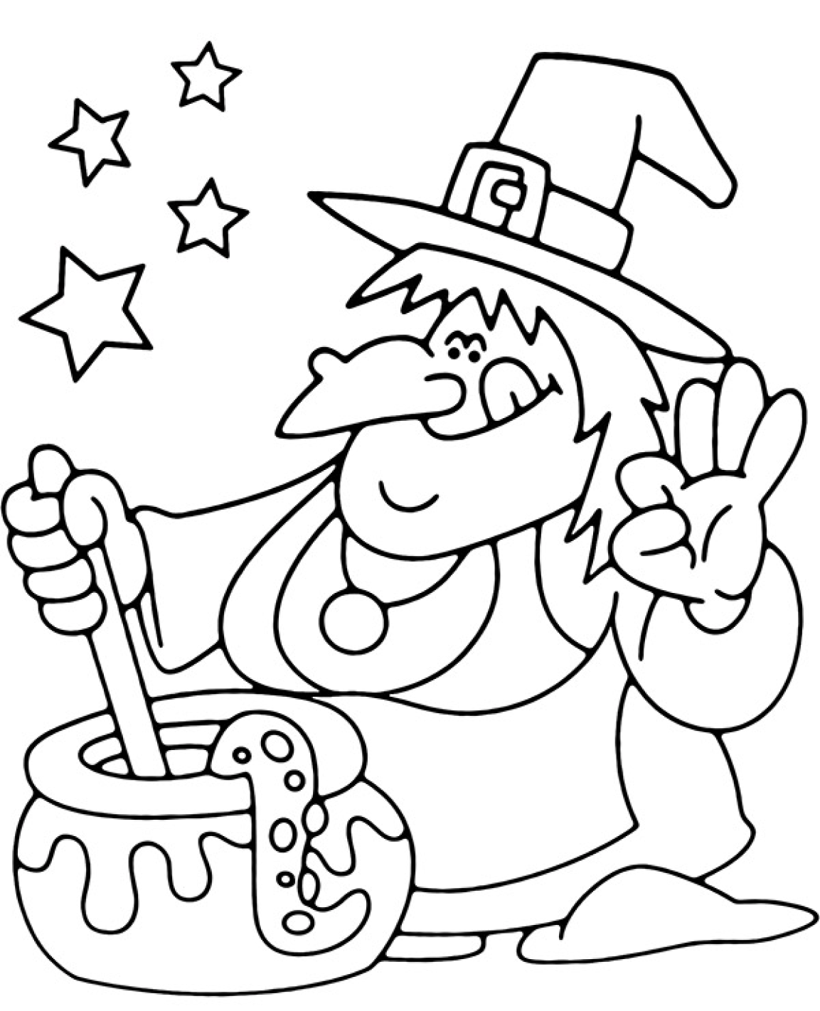 Desenho de Bruxa para colorir e imprimir: número 4