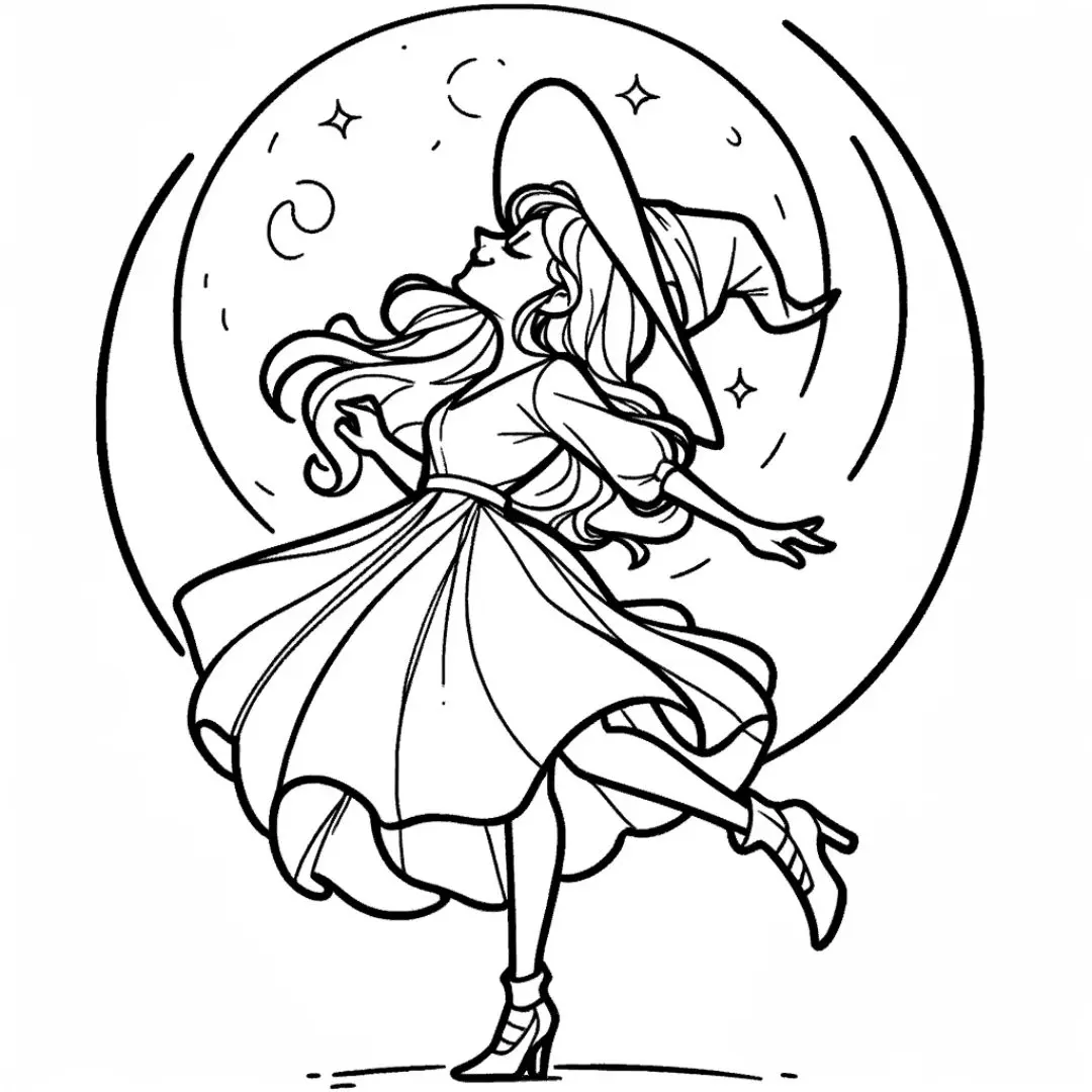 Desenho de Bruxa para colorir e imprimir: número 5