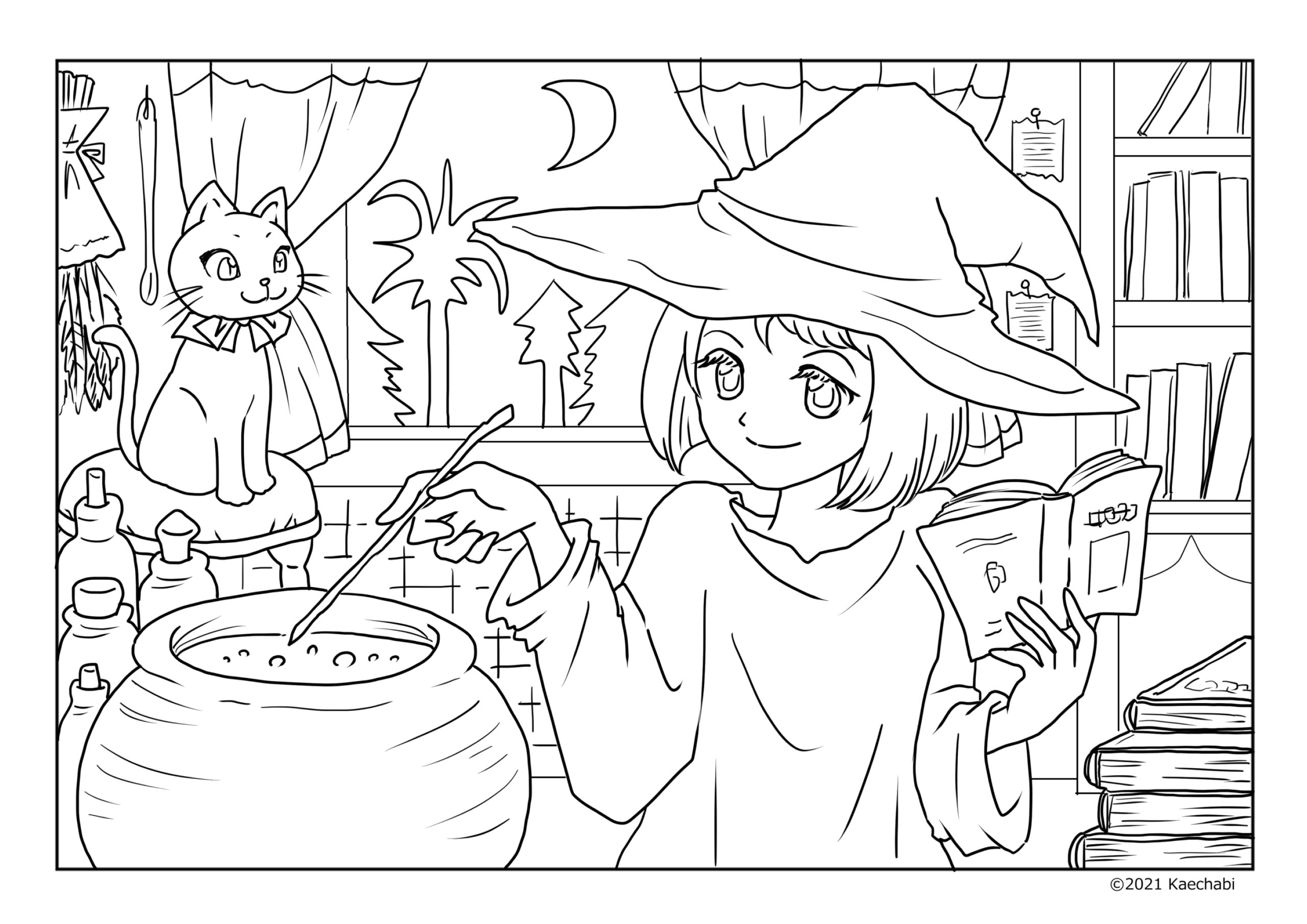 Desenho de Bruxa para colorir e imprimir: número 6