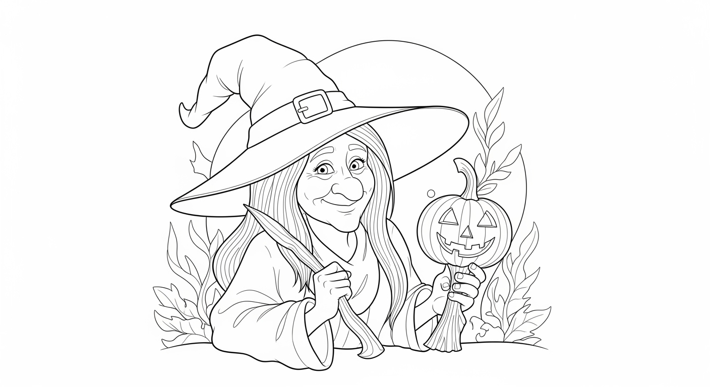 Desenho de Bruxa para colorir e imprimir: número 21