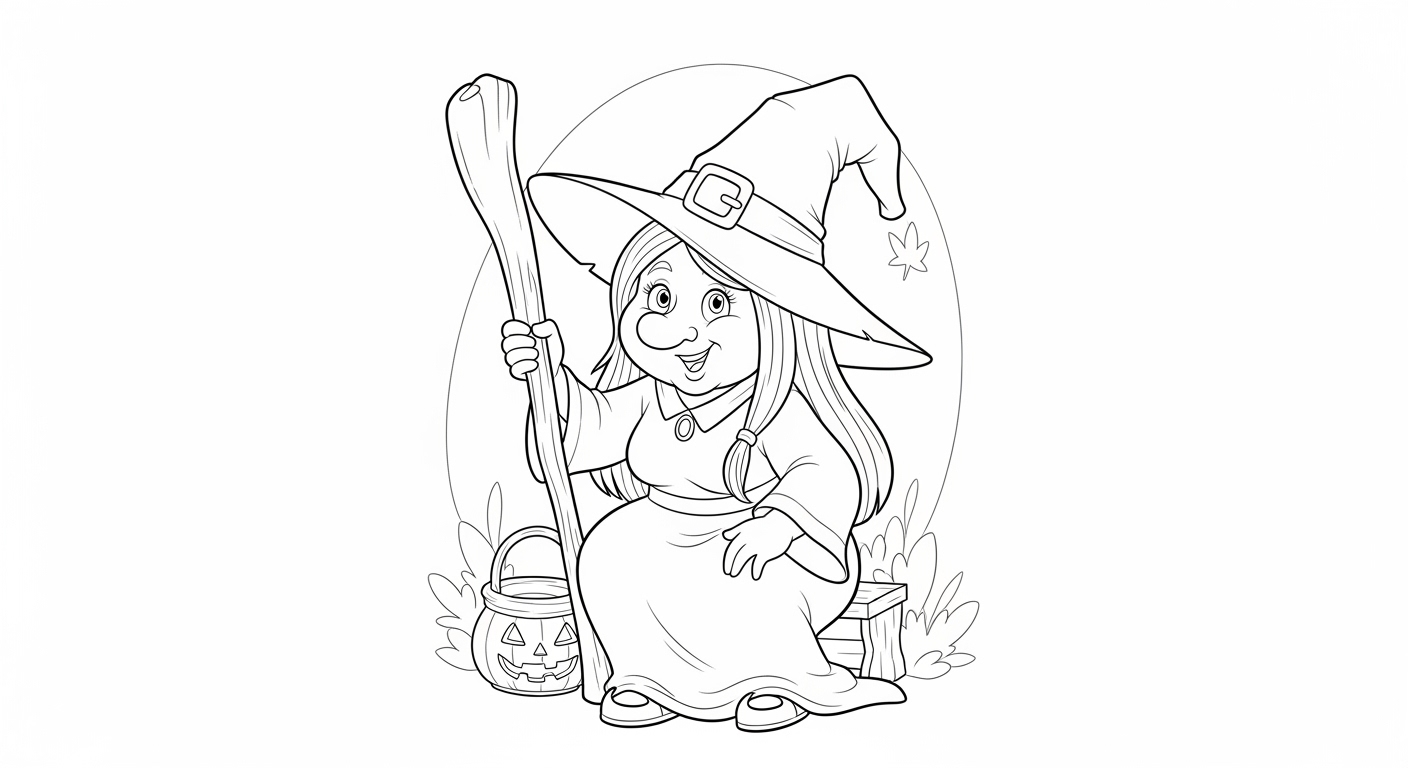 Desenho de Bruxa para colorir e imprimir: número 22
