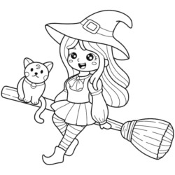 Desenho de Bruxa para colorir e imprimir: número 24