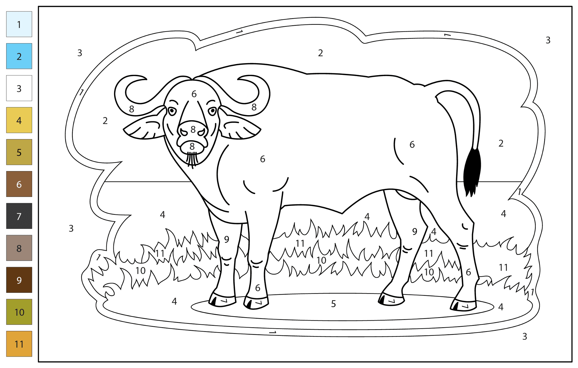 Desenho de Búfalo para colorir e imprimir: número 13