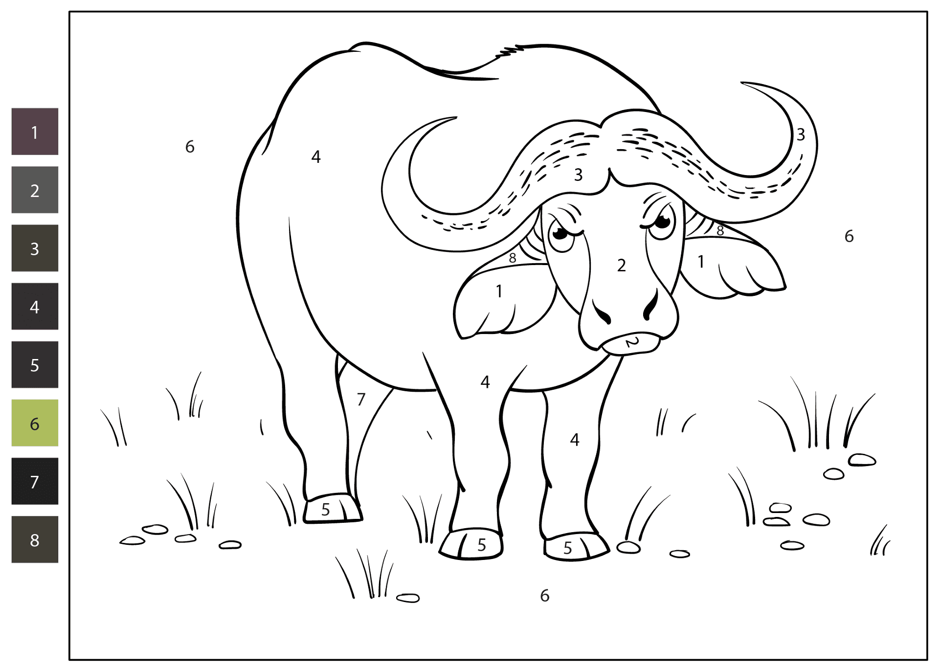Desenho de Búfalo para colorir e imprimir: número 14